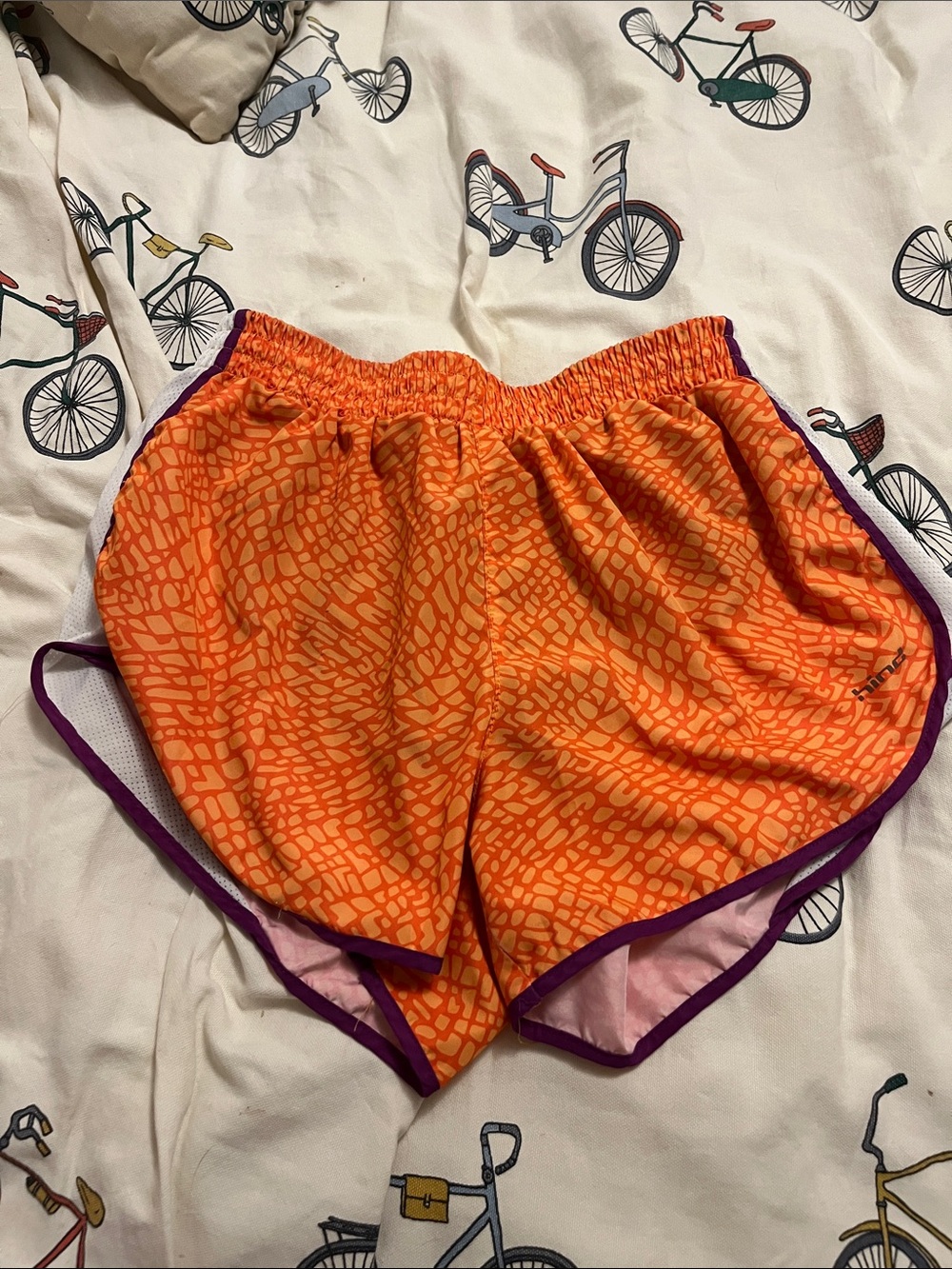 7/$20 Orange Patterned Athletic Shorts with Purple Trim 7/$20
